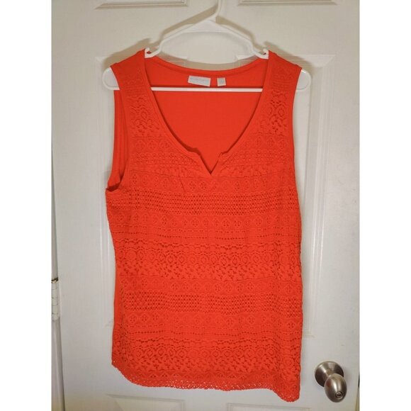 New York & Company Tops - New York & Co Stretch Bright Deep Orange Lace Front Sleeveless Top Scoop Neck L